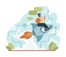 Rocket launch concept. Business start up or succesful project progress