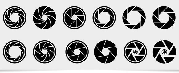 Set photo camera lens diaphragm. Camera shutter icons. Diaphragm icon, photography symbol vector illustration.