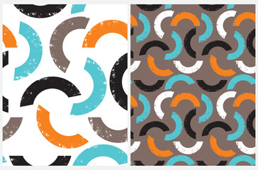 Hand Drawn Geometric Seamless Vector Pattern Set. Irregular Brush Arcs on a White and Brown Background. Cute Simple Abstract Doodle Repeatable Print ideal for Fabric, Textile, Wrapping Paper.