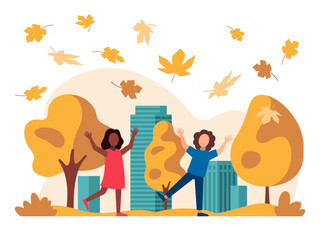 people rejoice in autumn, fall vector illustration
