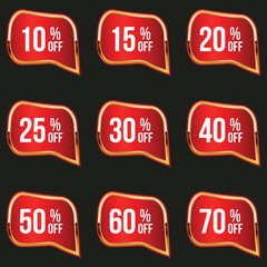 red golden different percent discount sticker and price tag set