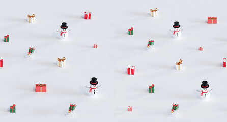 Pattern picture of gift box and snowman set, 3D Rendering