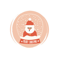 Cute snow globe with santa claus icon vector, illustration on circle with brush texture, for social media story and highlights