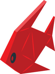 Red origami fish icon isometric vector. Paper animal. Folded animal