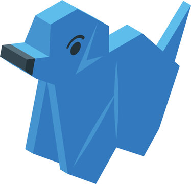 Origami blue dog icon isometric vector. Paper animal. Cute folded