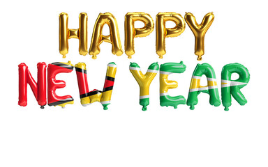 3d illustration of happy new year letter balloons with Guyana flag color isolated on white background