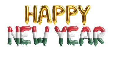 3d illustration of happy new year letter balloons with Hungary flag color isolated on white background