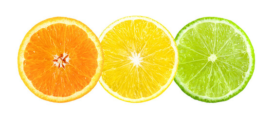 Obraz premium Orange lemon lime slice isolated on transparent png