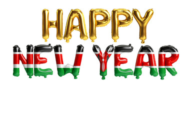 3d illustration of happy new year letter balloons with Kenya flag color isolated on white background