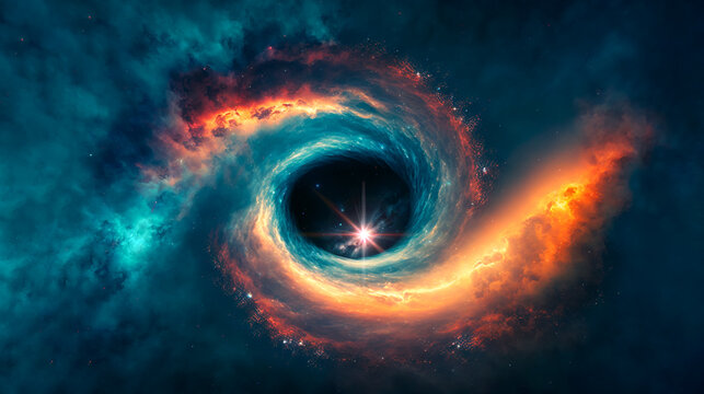 Abstract art. Colorful painting art of a black hole or galaxy in space. Background illustration. Digital art image.