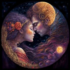 Cosmic Kissing Love Artwork | Created Using Midjourney ai and Photoshop