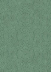 Hand-drawn unique abstract symmetrical seamless ornament. Dark semi transparent green on a light cold green background color. Paper texture. A4. (pattern: p08-1e)