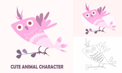 Coloring cute animals for kids with outline birds