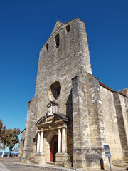 Royal Bastide of Domme and medieval town of Périgord Noir - Facade and bell tower of Church Notre...
