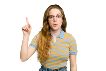 Young caucasian redhead woman isolated pointing upside with opened mouth.