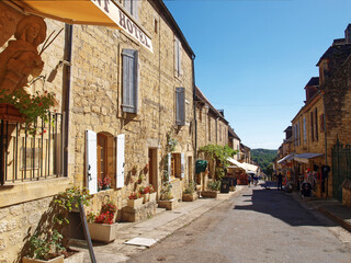 Majestic Bastide of Domme, medieval town of Périgord Noir - Shopping and quiet narrow street with...