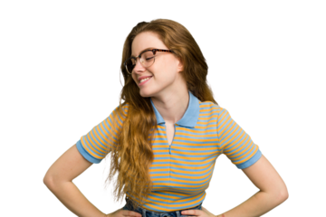 Young caucasian redhead woman isolated confident keeping hands on hips.