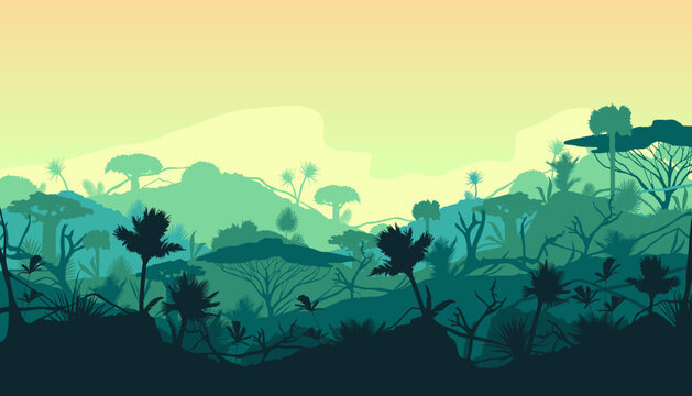 Jungle forest or amazon rainforest, vector banner.
