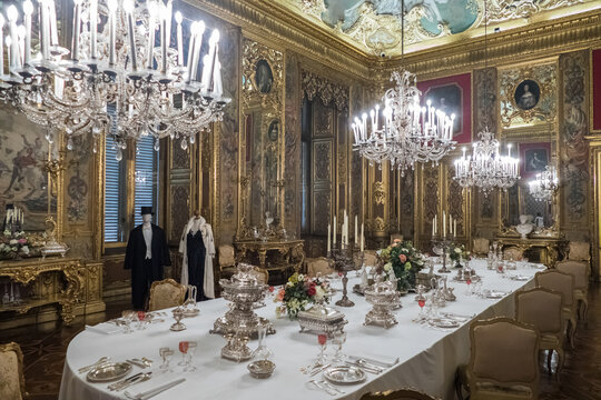 The beautiful Dining Room in the Royal Palace of Turin with splendid crystals