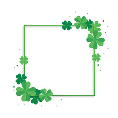 Clover frame isolated on white background. Green frame. Green leaves of clover. Saint Patrick's day. Vector stock
