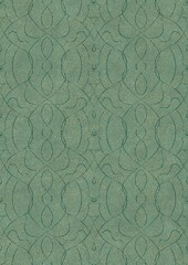 Hand-drawn unique abstract seamless ornament. Dark green on light cold green background, with splatters of golden glitter. Paper texture. Digital artwork, A4. (pattern: p08-1e)