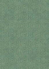 Hand-drawn unique abstract seamless ornament. Dark green on light cold green background, with splatters of golden glitter. Paper texture. Digital artwork, A4. (pattern: p08-1f)