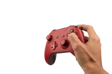 Hand holding a game controller on transparent background