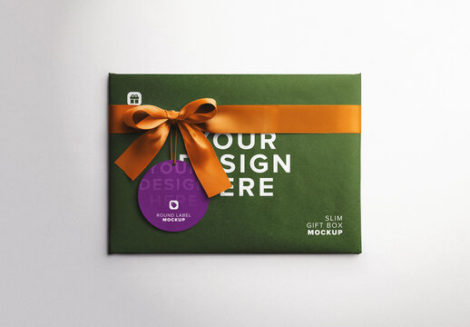 Slim Gift Box Mockup with Bow and Silk Ribbons