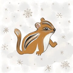 A cute squirrel is sitting in the snow