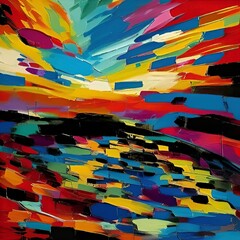 Fototapeta premium Abstract digital painting wall art print for canvas, decorative design, textile. Creative acrylic palette knife style graphic imitation. Art background texture.