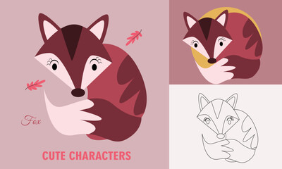 Coloring cute animals for kids with fox outline