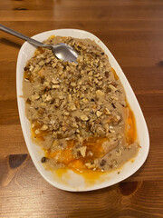 Persimmon with Tahini Sauce. Tahin and Walnut.