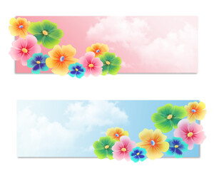 Abstract banner set with floral arrangement.
