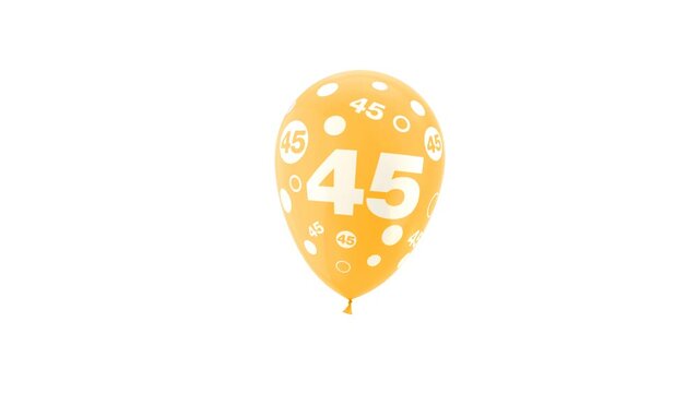 45 Years Old. Birthday Celebration Balloon. Loop Animation. With Green Screen and Alpha Matte Channel.
