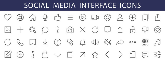 Social Media & Network Interface icons set. Social Network interface editable stroke icons. Vector