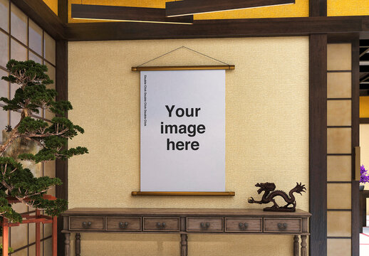 Japanese Indoor Temple Poster Mockup 10