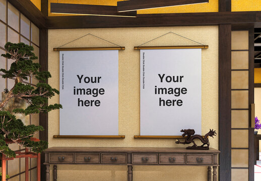 Japanese Indoor Temple Poster Mockup 11