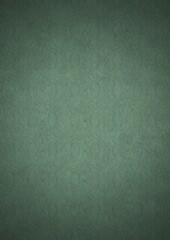 Hand-drawn unique abstract symmetrical seamless ornament. Dark semi transparent green on a light cold green with vignette of a darker background color. Paper texture. A4. (pattern: p08-1f)