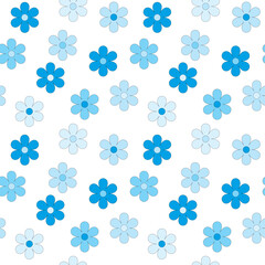 Blue flowers on white background, seamless pattern