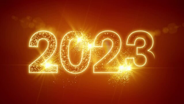 Video animation - abstract neon light in red-gold with the numbers 2023 - represents the new year - holiday concept