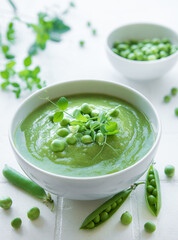 Fresh vegetable soup made of green peas