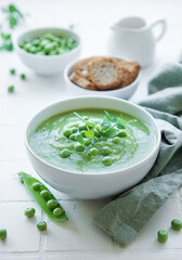 Fresh vegetable soup made of green peas