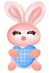 Fototapeta premium pink rabbit watercolor with bule heart
