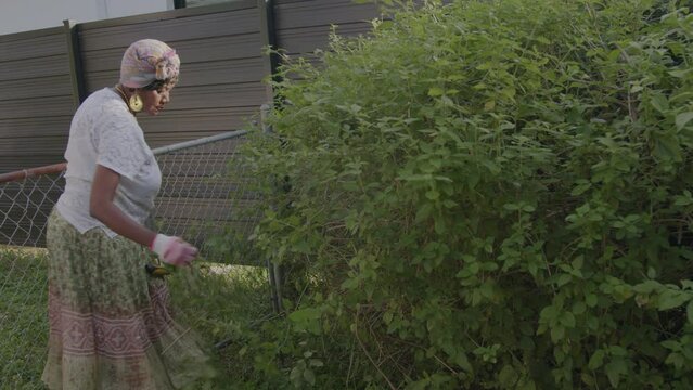 Woman landscaping her garden