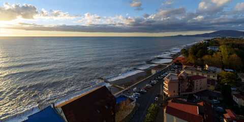 view of the outskirts of Adler and Sochi with the sea coast