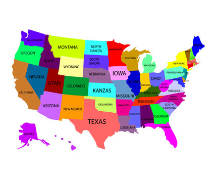 USA map with state names. Сolor map