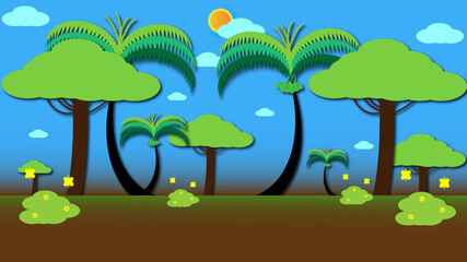 Fototapeta premium abstarct landscape trees with butterflies and clouds