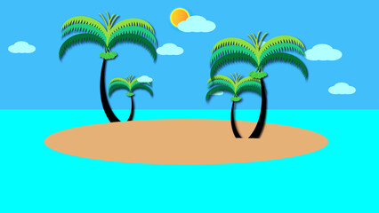abstract tropical island with coconut trees