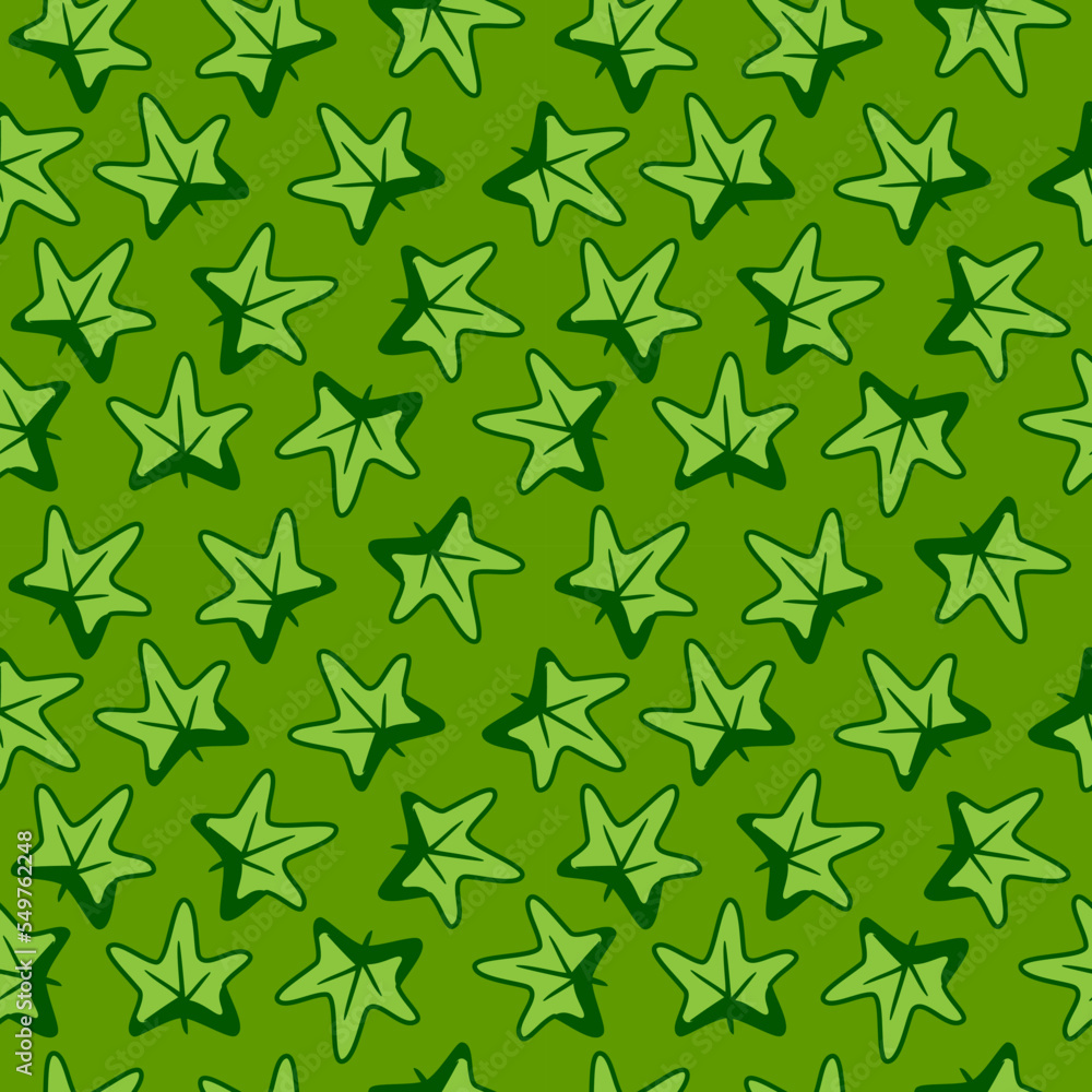 Poster seamless vector pattern with green maple leaves shape. simple doodle background with leaf silhouette