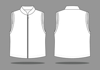 Blank White Vest Template on Gray Background. Front and Back Views, Vector File.